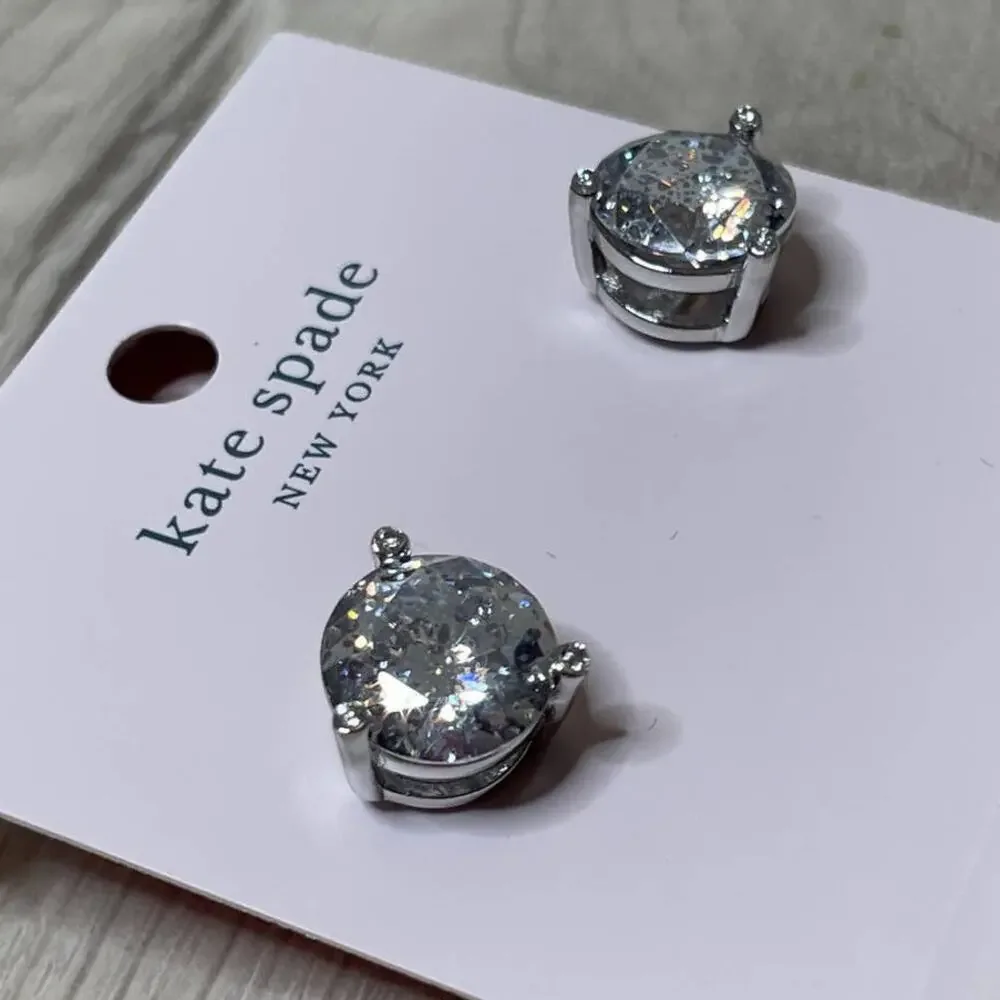 Kate Spade Round Rise and Shine Clear Stone Silver Patin Tone Earrings